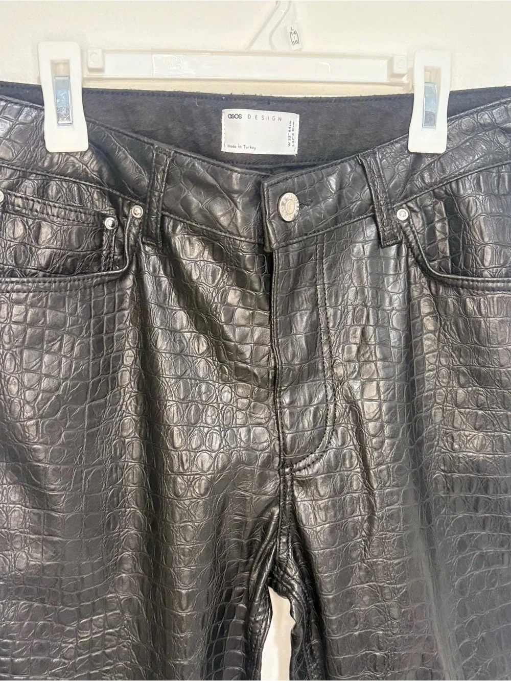 ASOS Design Womens Faux Leather Alligator slightly Flared Pants - Picture 4 of 9